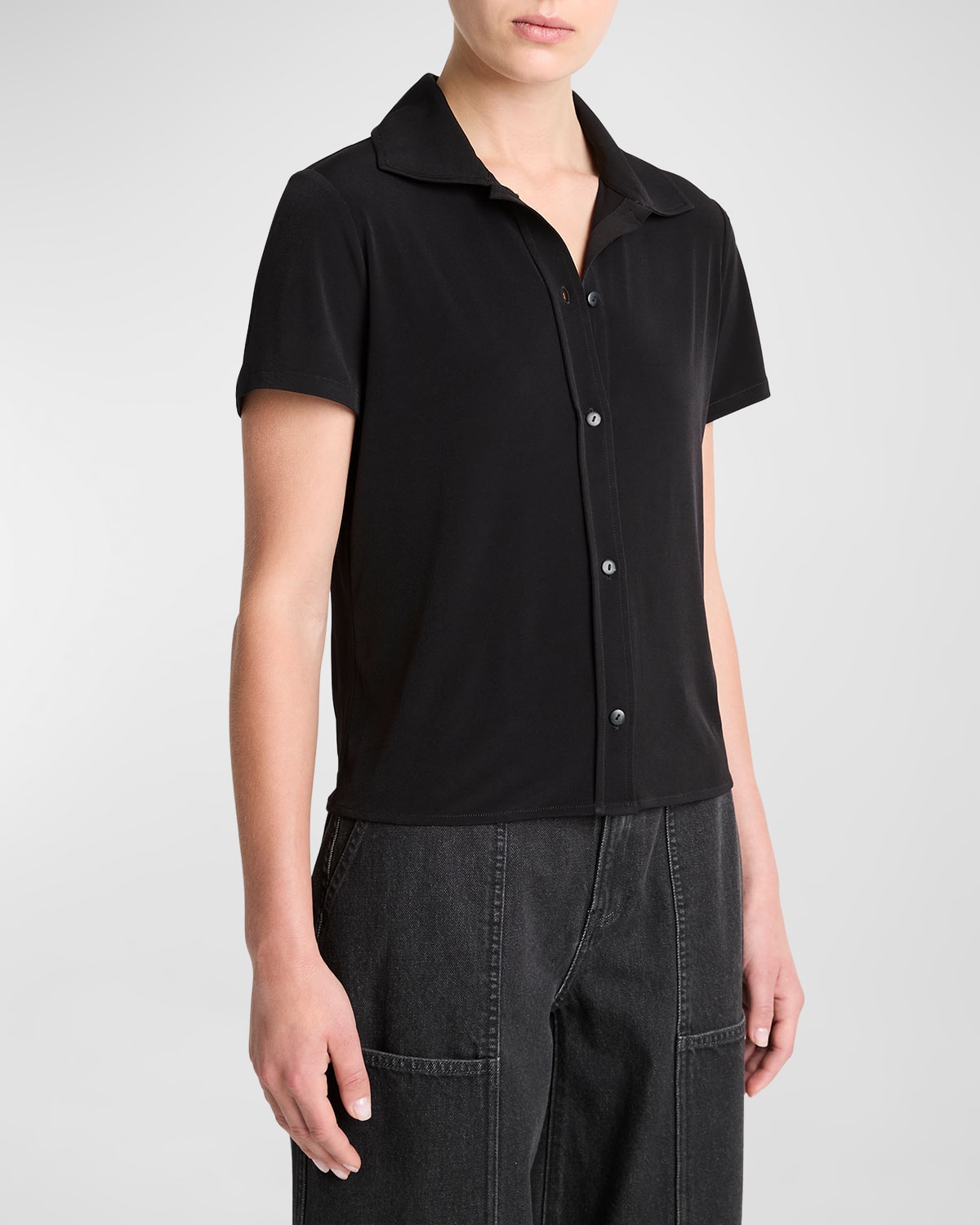 Shop Vince Short-sleeve Button-front Shirt In Black