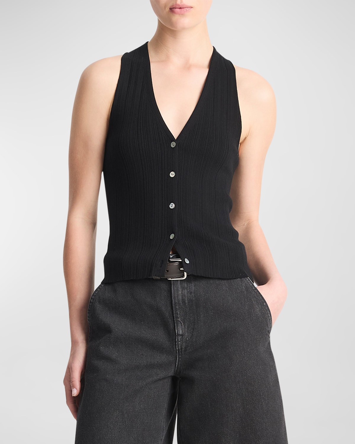 Vince Button-front Knit Tank Top In Black