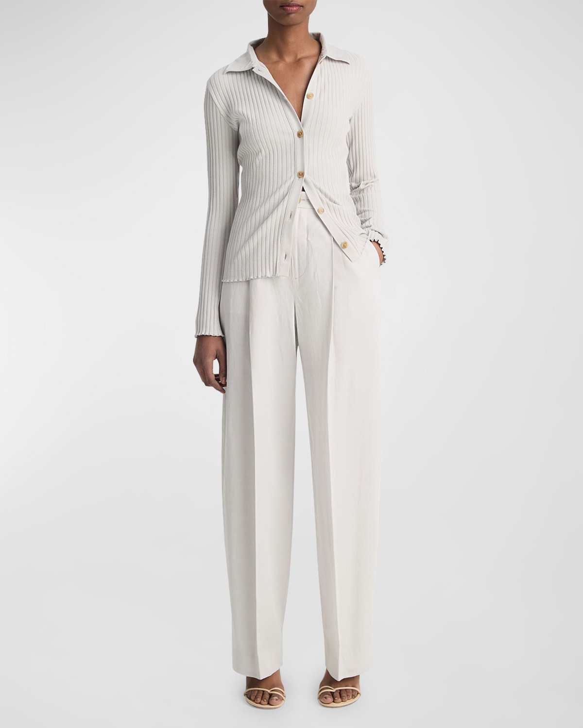 Vince High-waist Tailored Wide-leg Pants In White