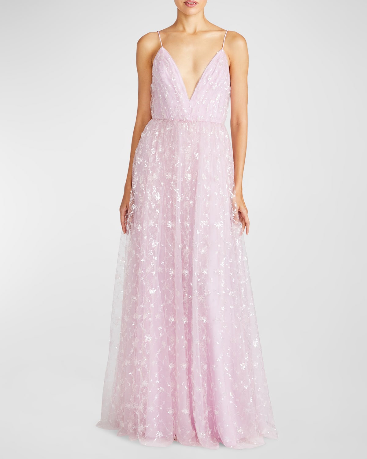 Shop ml Monique Lhuillier Layla Deep V-neck Sequin Gown In Lavender Blush