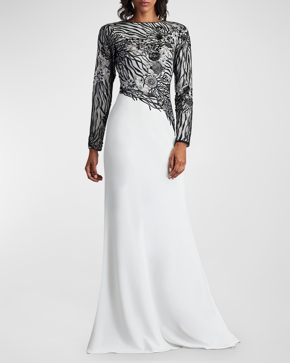A-Line Sequin Lace & Crepe Gown