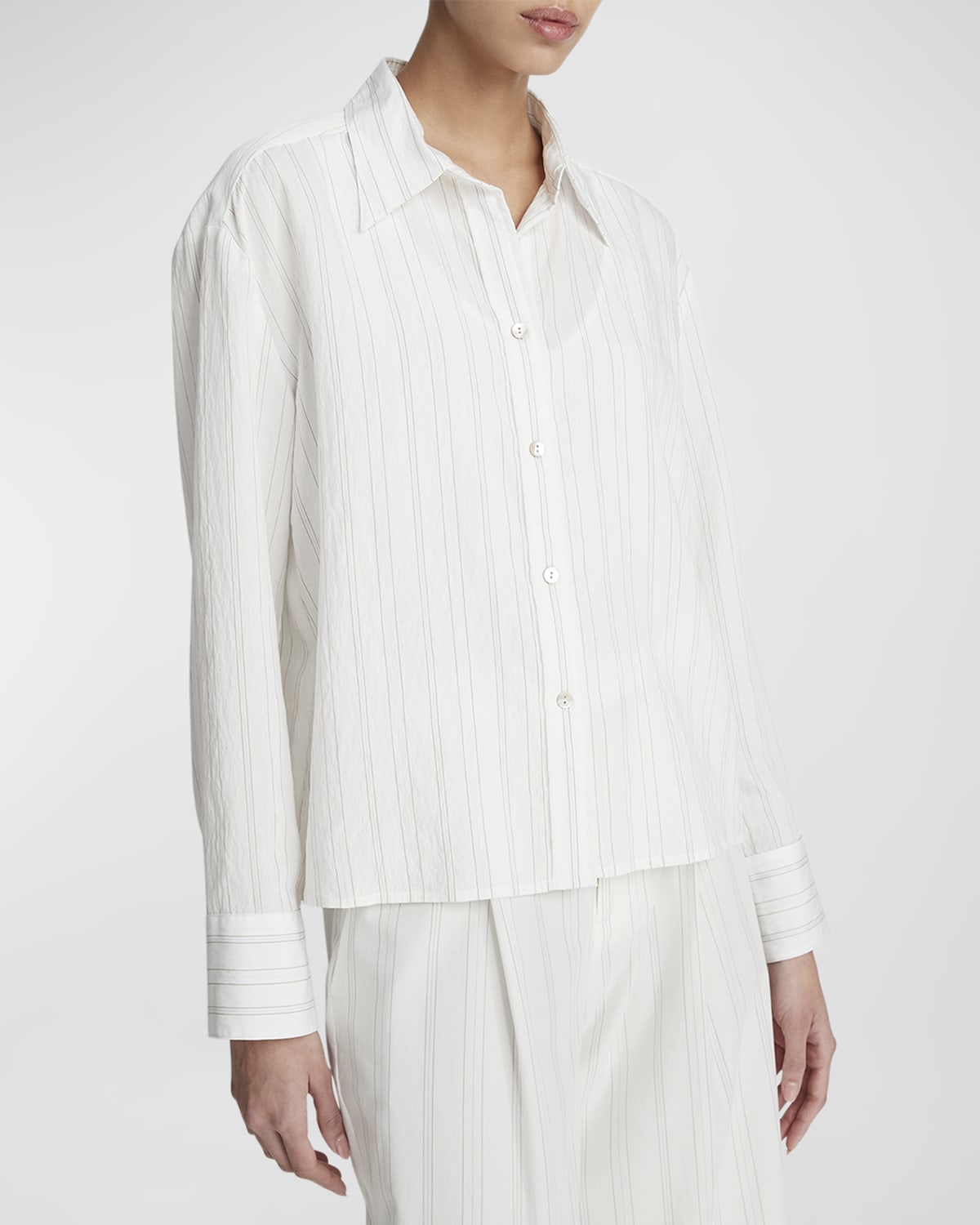 Vince Striped Boxy Button-front Shirt In Pampas Stripe