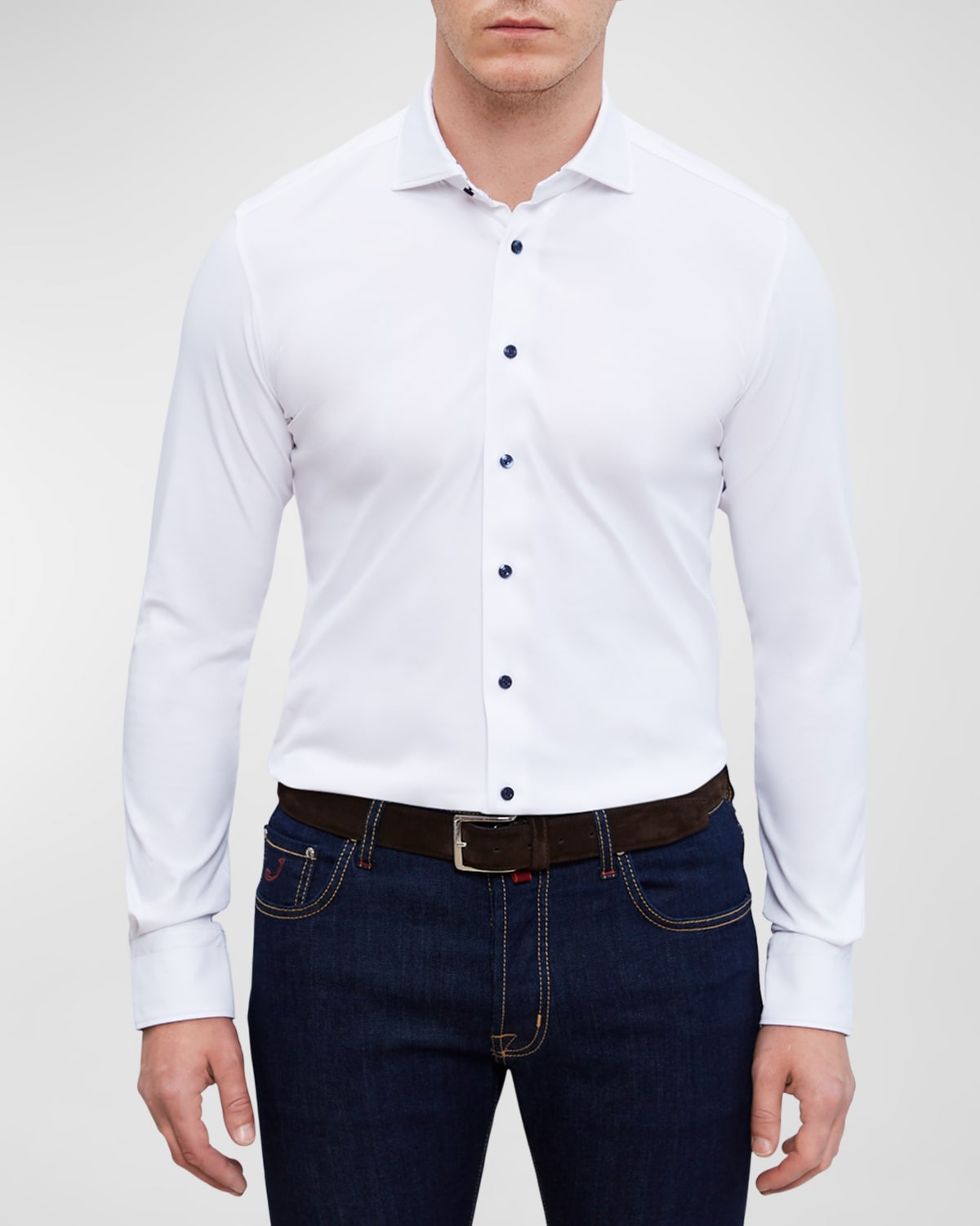 Emanuel Berg Men's Modern 4 Flex Stretch Knit Sport Shirt In White