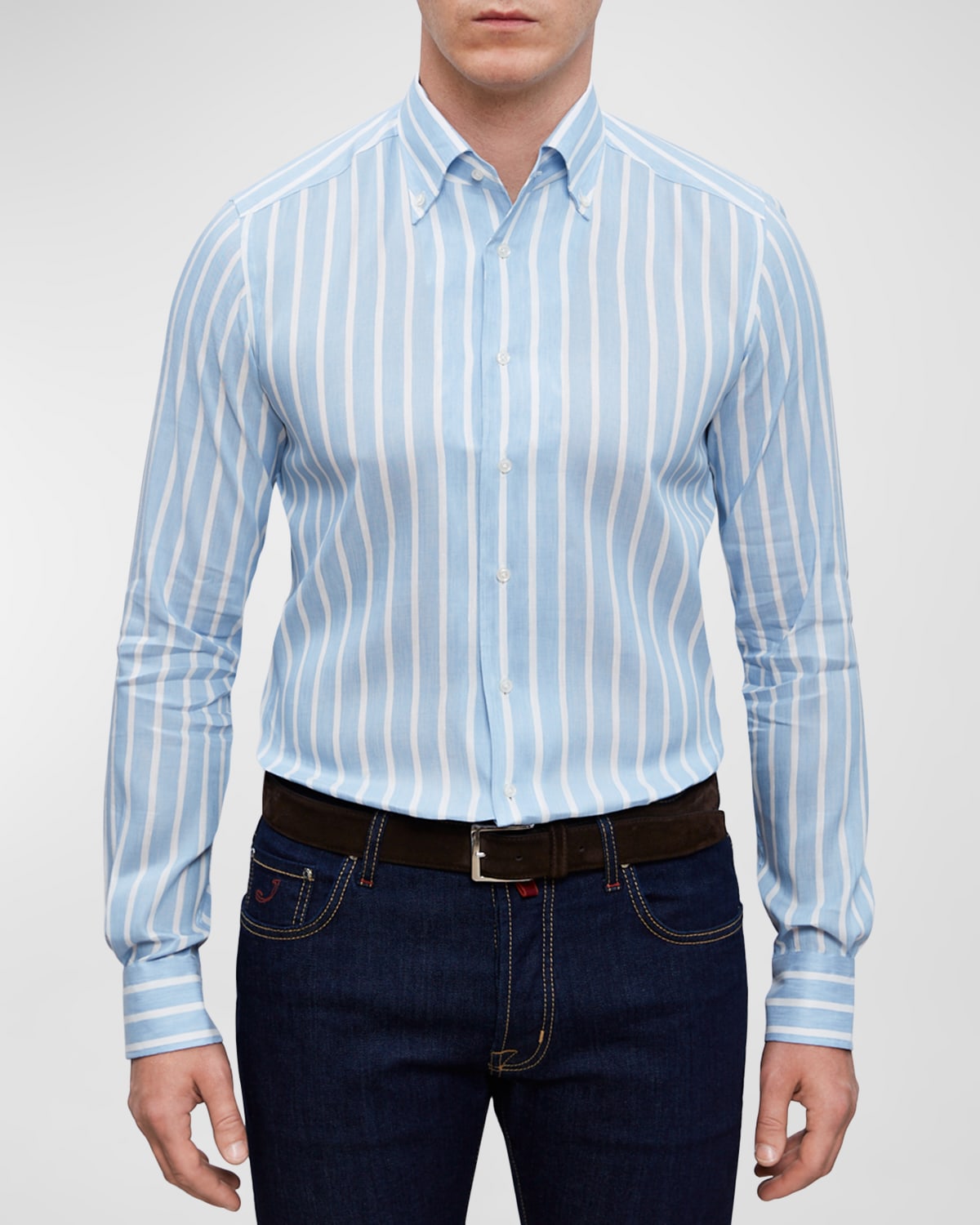 Men's Slim-Fit Exaggerated Stripe Sport Shirt