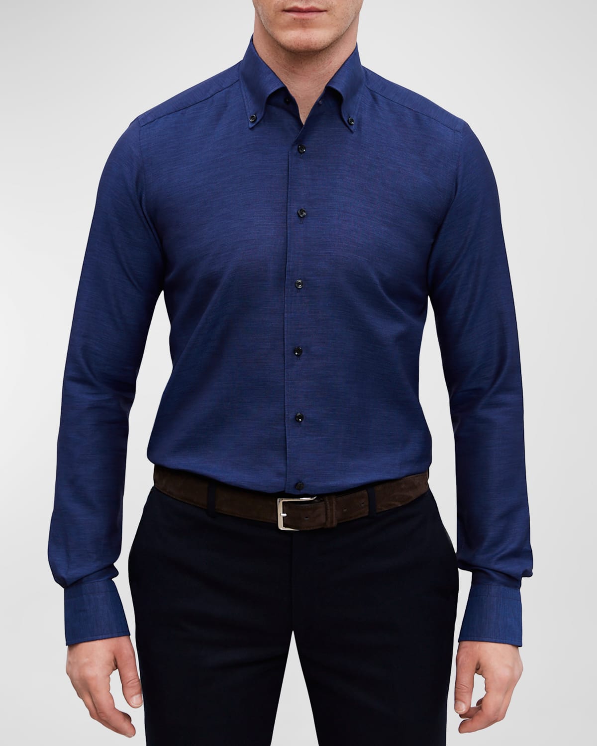 Emanuel Berg Men's Modern Cotton-linen Twill Sport Shirt In Navy