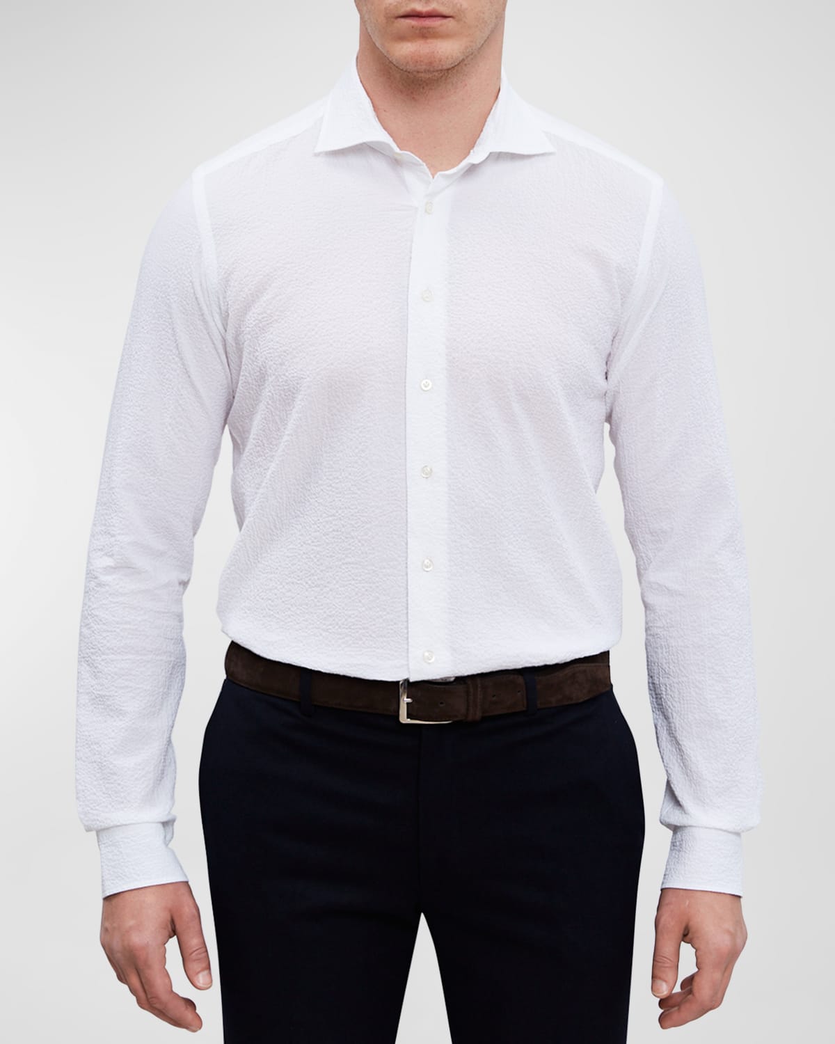 Emanuel Berg Men's Modern Crinkle Textured Sport Shirt In White