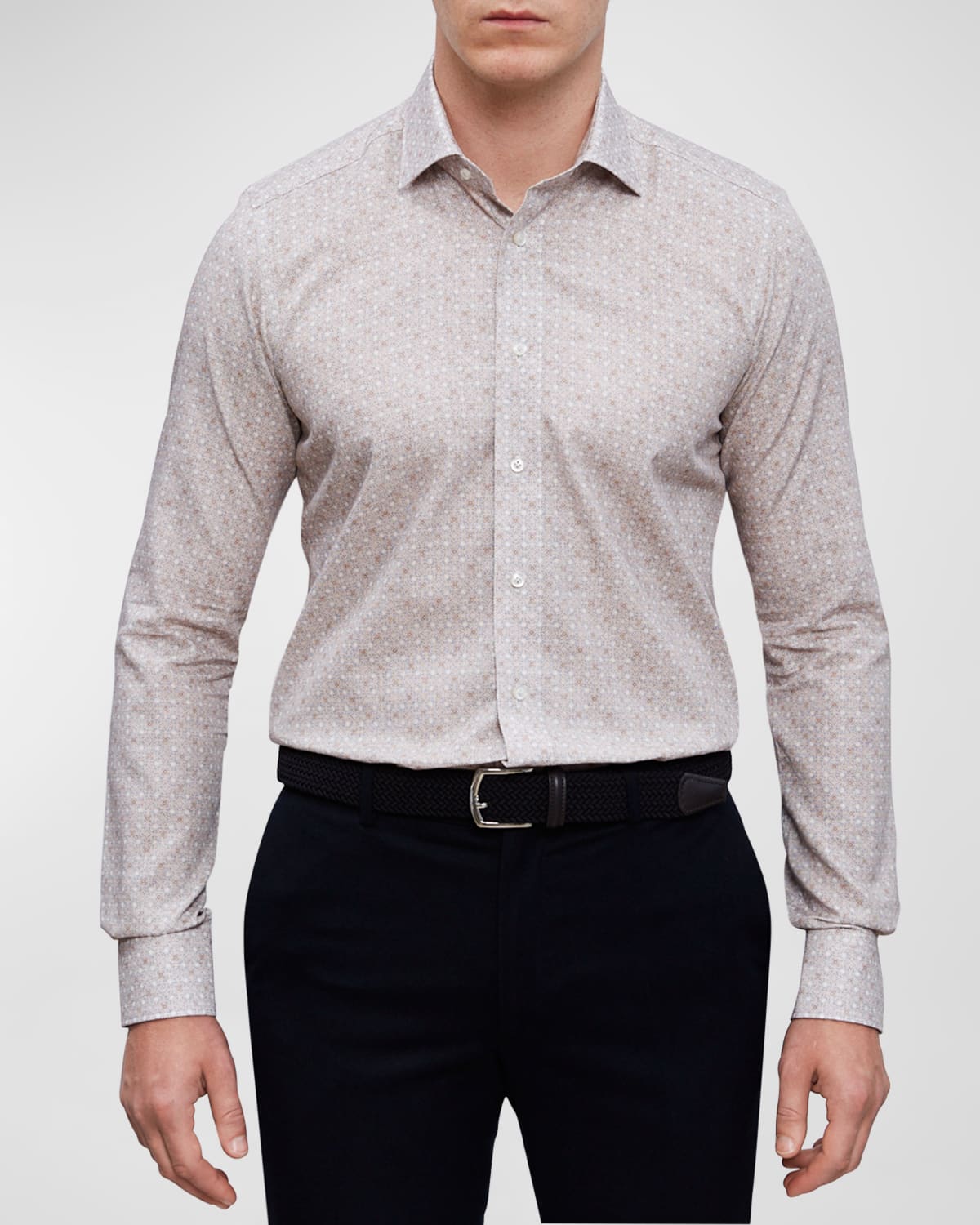 Emanuel Berg Men's Cotton Geometric-print Sport Shirt In Light Grey