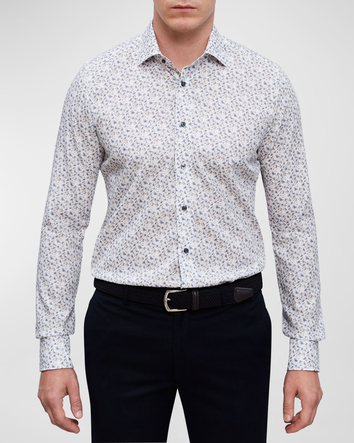 Emanuel Berg Men's Cotton Floral-print Sport Shirt In Grey