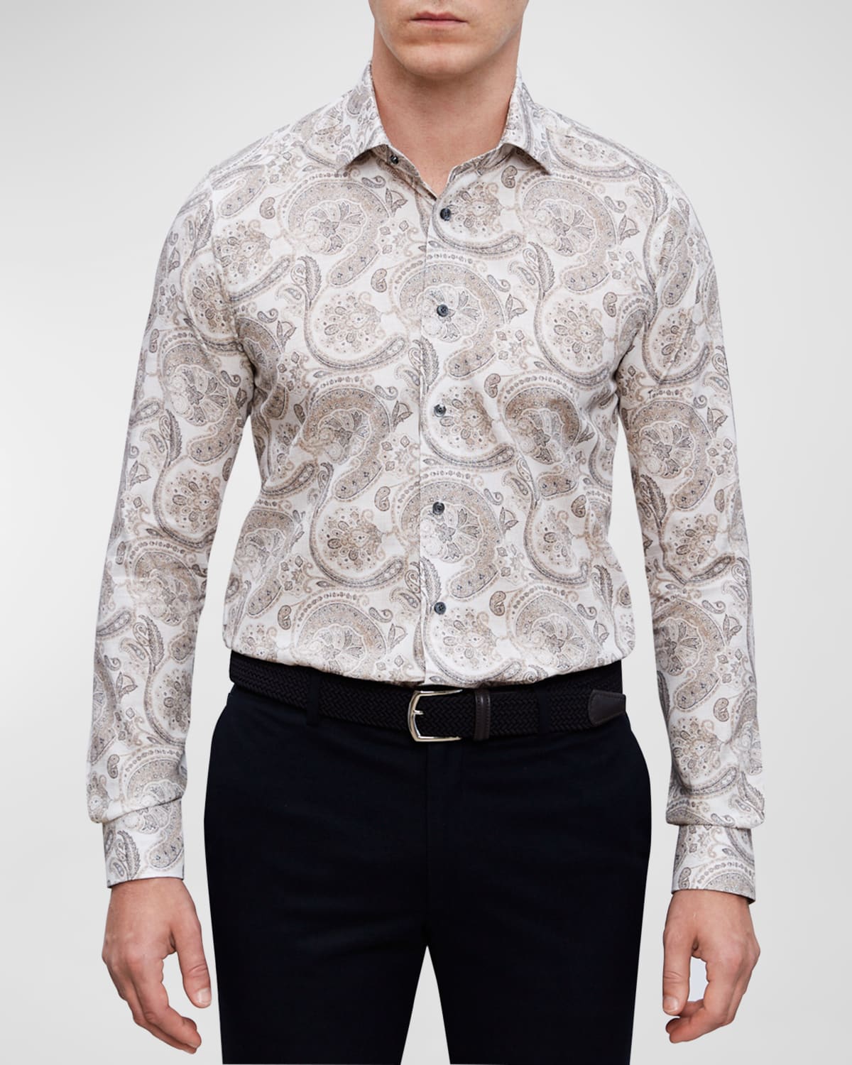 Emanuel Berg Men's Cotton Paisley-print Sport Shirt In Grey