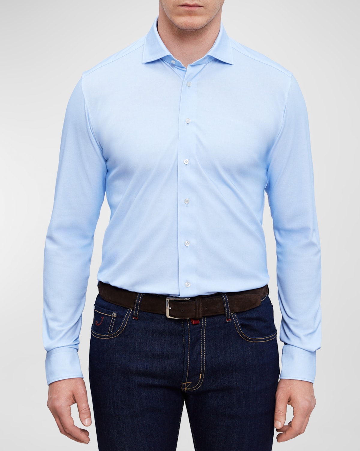 Shop Emanuel Berg Men's Modern 4 Flex Stretch Knit Sport Shirt In Light Pastel Blue