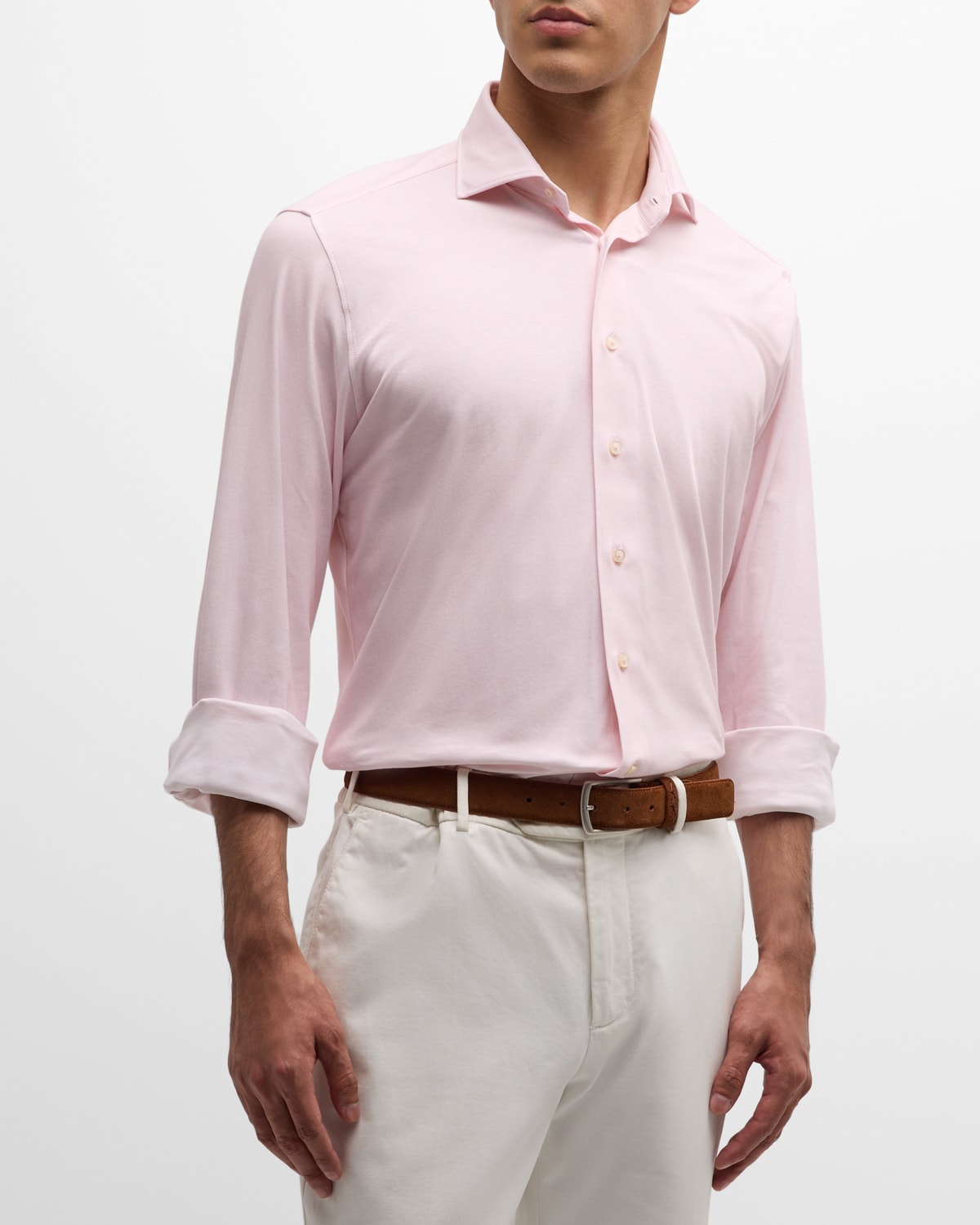 Shop Emanuel Berg Men's Modern 4 Flex Stretch Knit Sport Shirt In Light Pastel Pink
