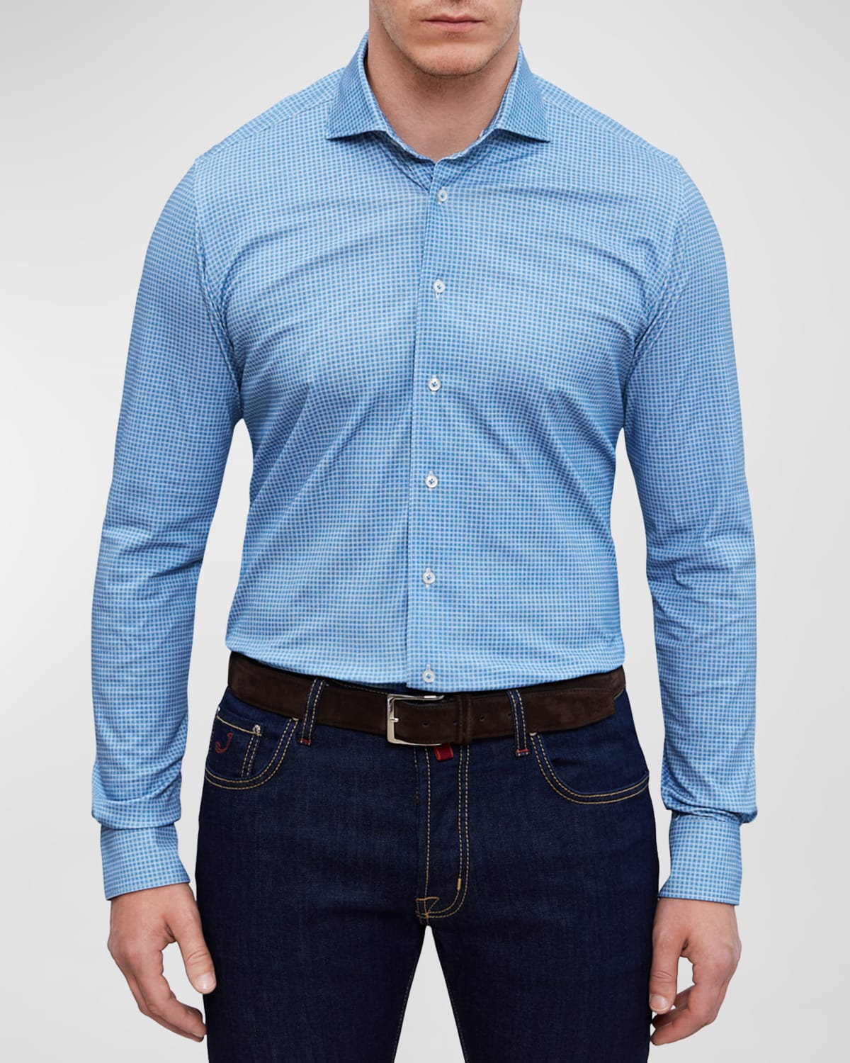 Shop Emanuel Berg Men's Modern 4 Flex Stretch Geometric-print Sport Shirt In Turquoise