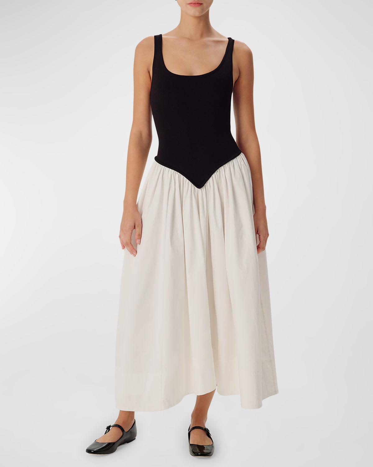 Verda Poplin and Knit Combo Sleeveless Midi Dress