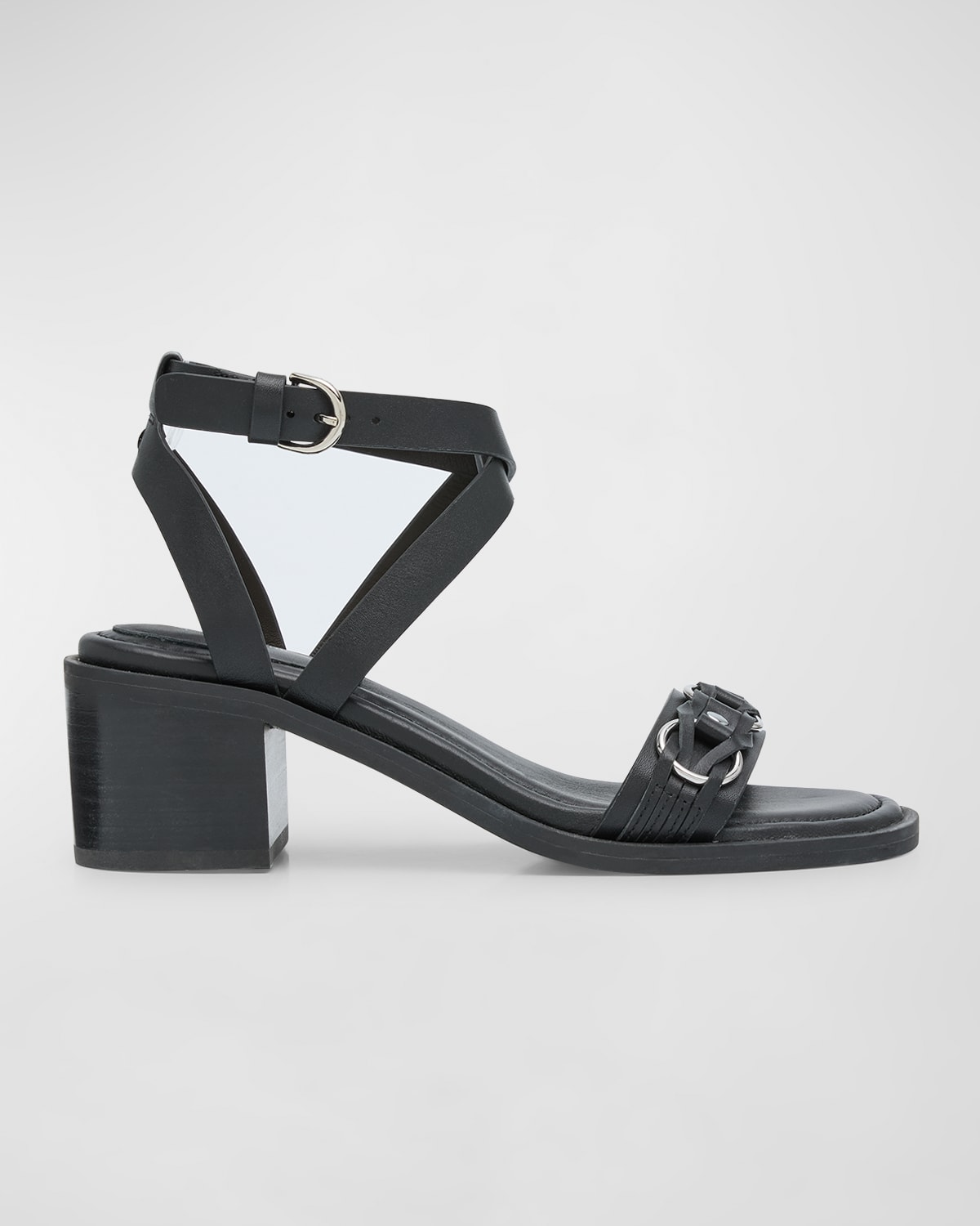 Geo Leather Chain Ankle-Strap Sandals