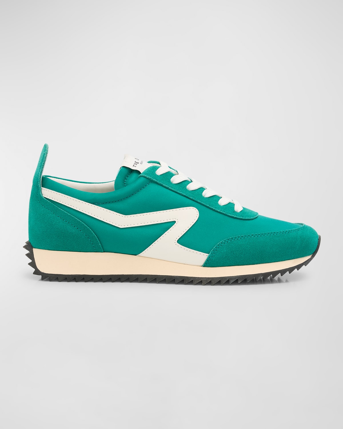 Shop Rag & Bone Mixed Leather Retro Runner Sneakers In Emerald Green