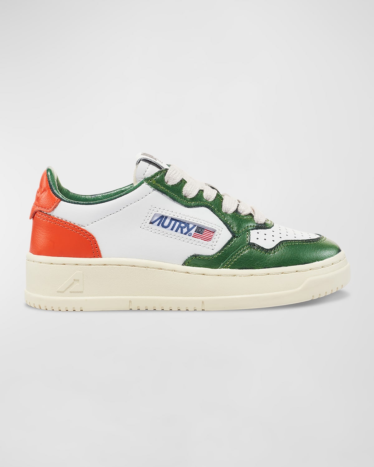 Shop Autry Kid's Medalist Low-top Bicolor Leather Sneakers, Toddlers/kids In Orange And Green