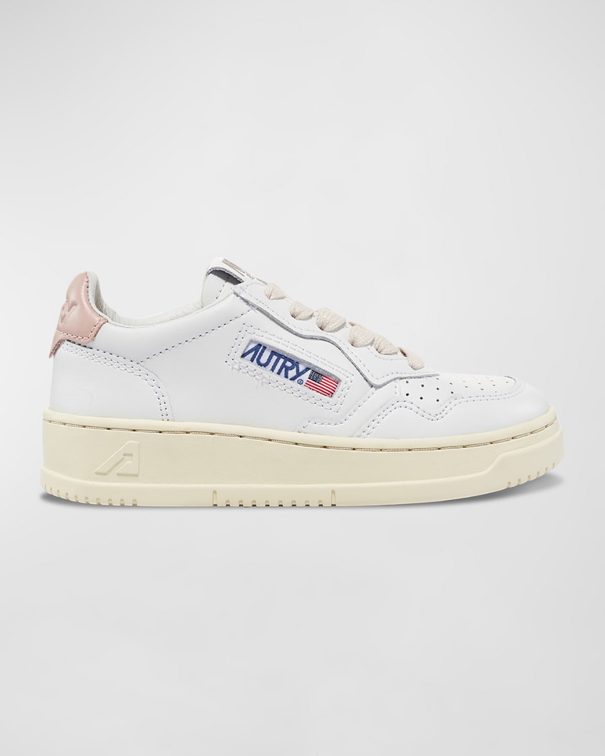 Shop Autry Kid's Dallas Leather Low-top Sneakers In White And Pink