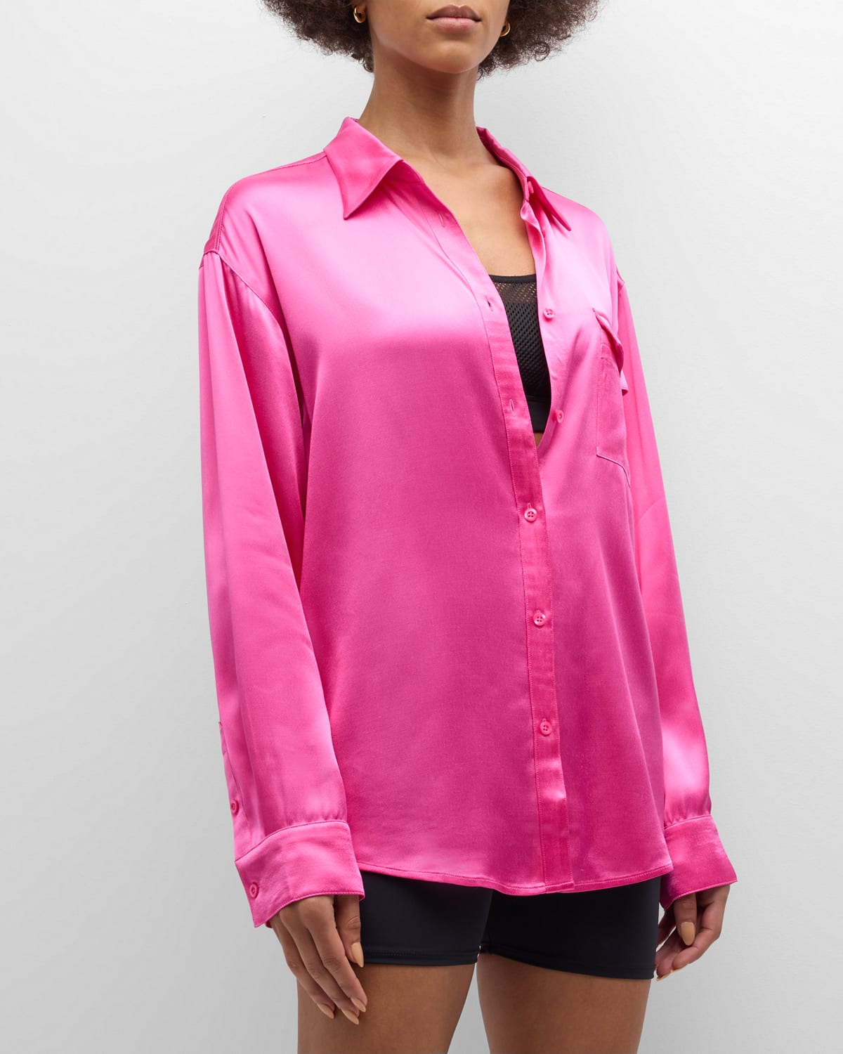 Shop Terez Button-front Silk Shirt In Pink