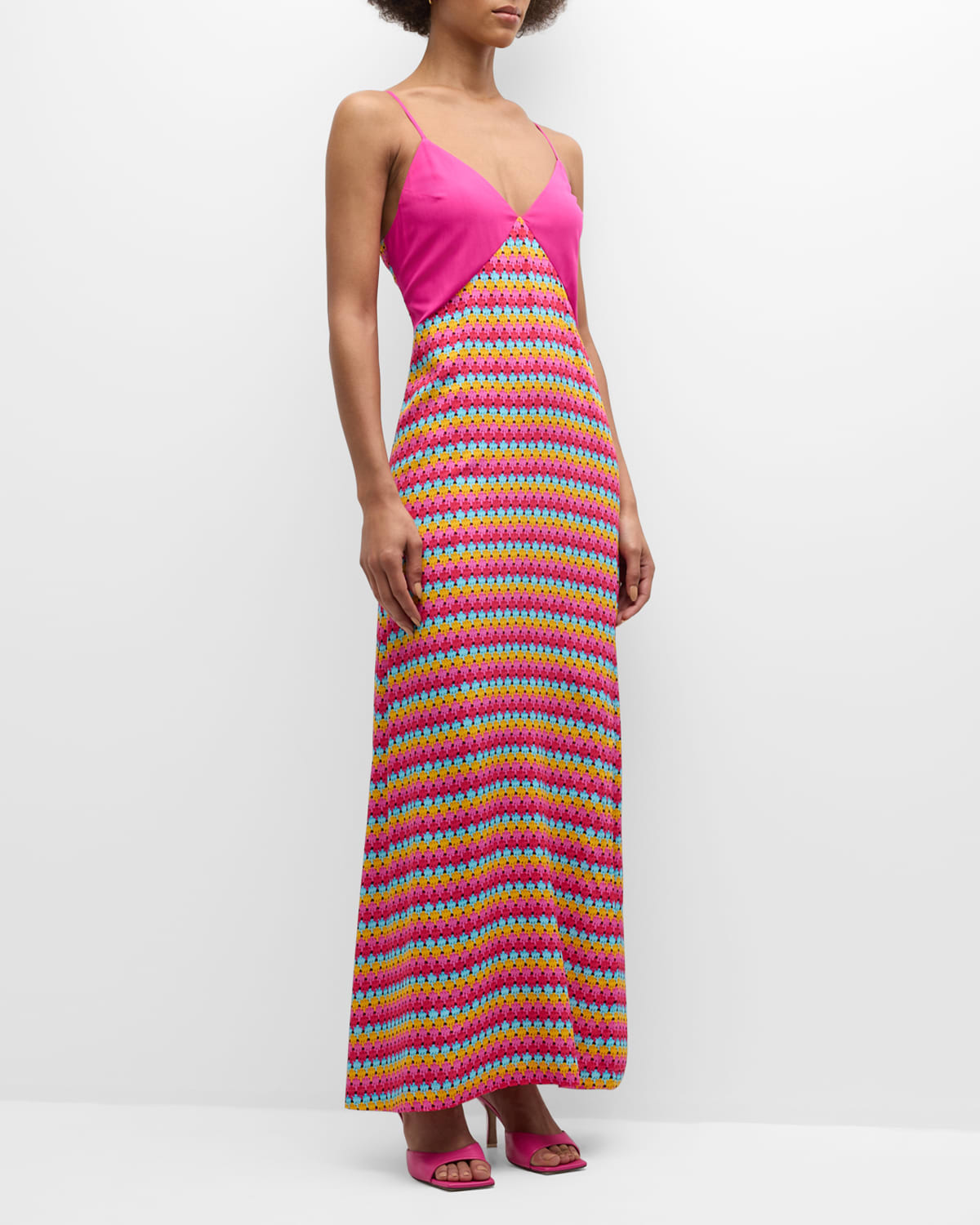 Shop Terez Daiquiri Crochet Spaghetti-strap Colorblock Midi Dress In Pink