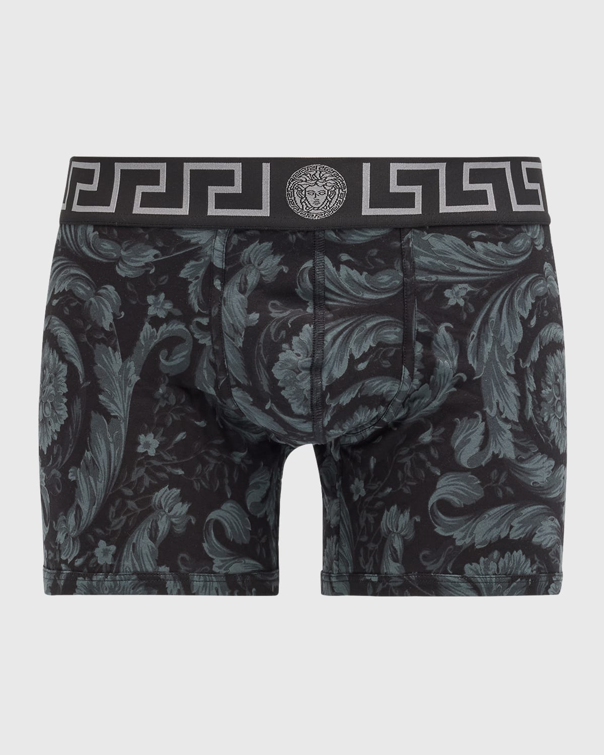 Versace Black Boxer Briefs With Barocco Print In Stretch Cotton Manb In Blackgrey
