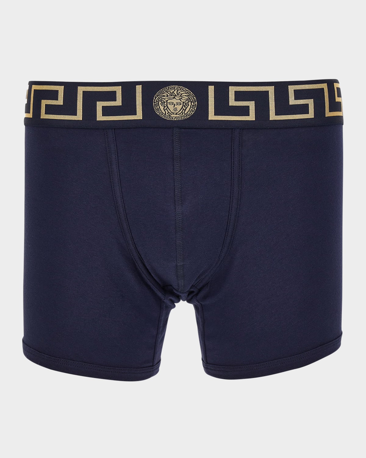Versace Men's Organic Cotton Greek Key Boxer Briefs In Blue-gold