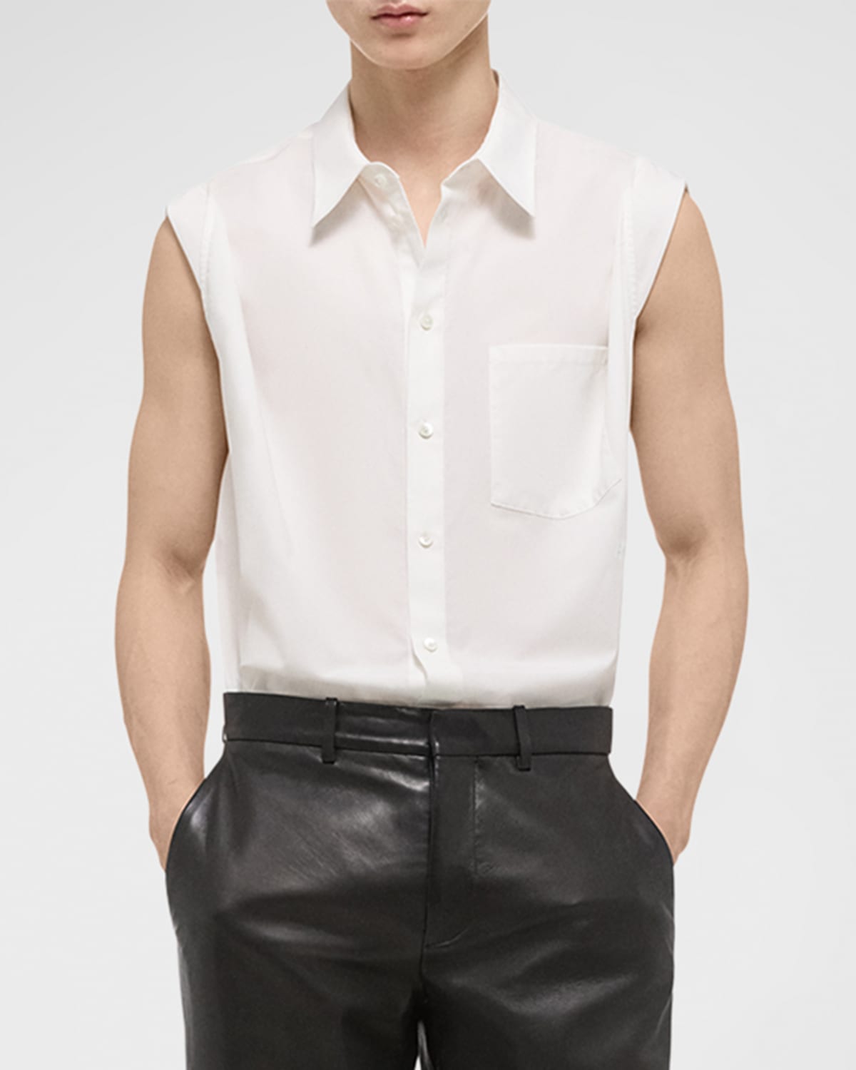 Shop Helmut Lang Men's Sleeveless Button-down Shirt In White