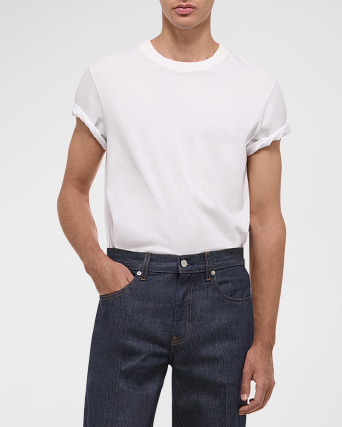Shop Helmut Lang Men's Cotton Strap T-shirt In White