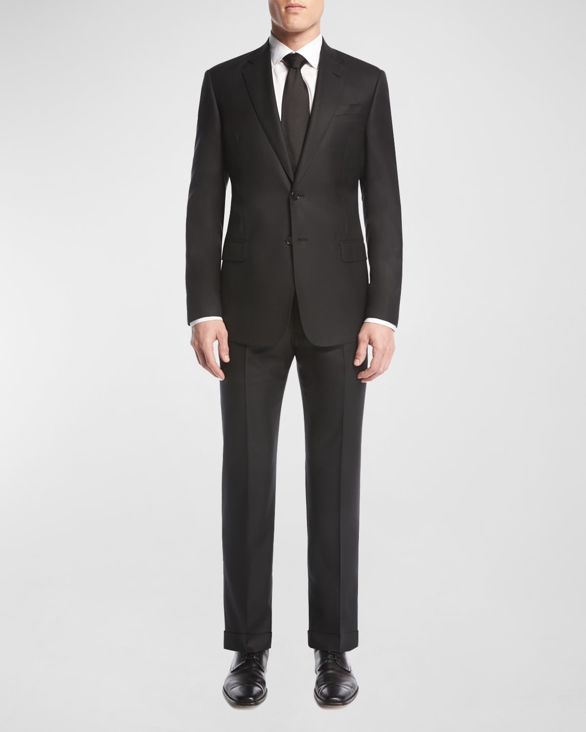 Shop Giorgio Armani Men's Basic Wool Two-piece Suit In Solid Black