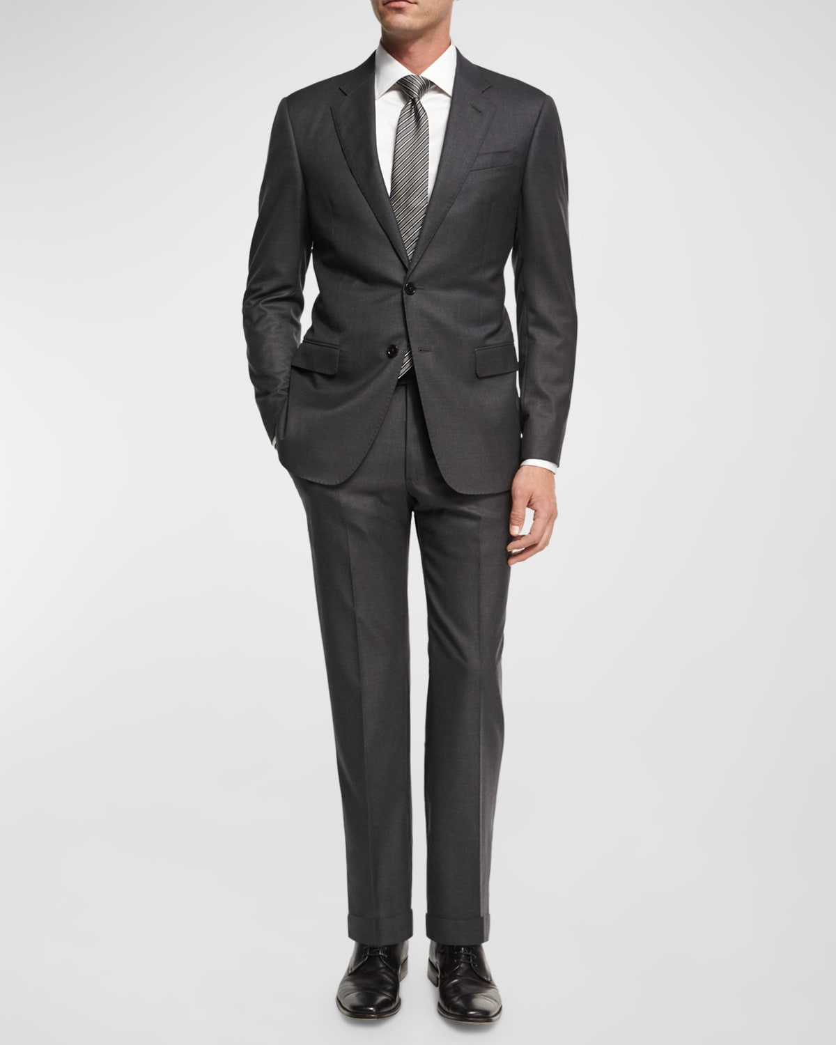 Shop Giorgio Armani Mne's Basic Wool Two-piece Suit In Solid Dark Grey