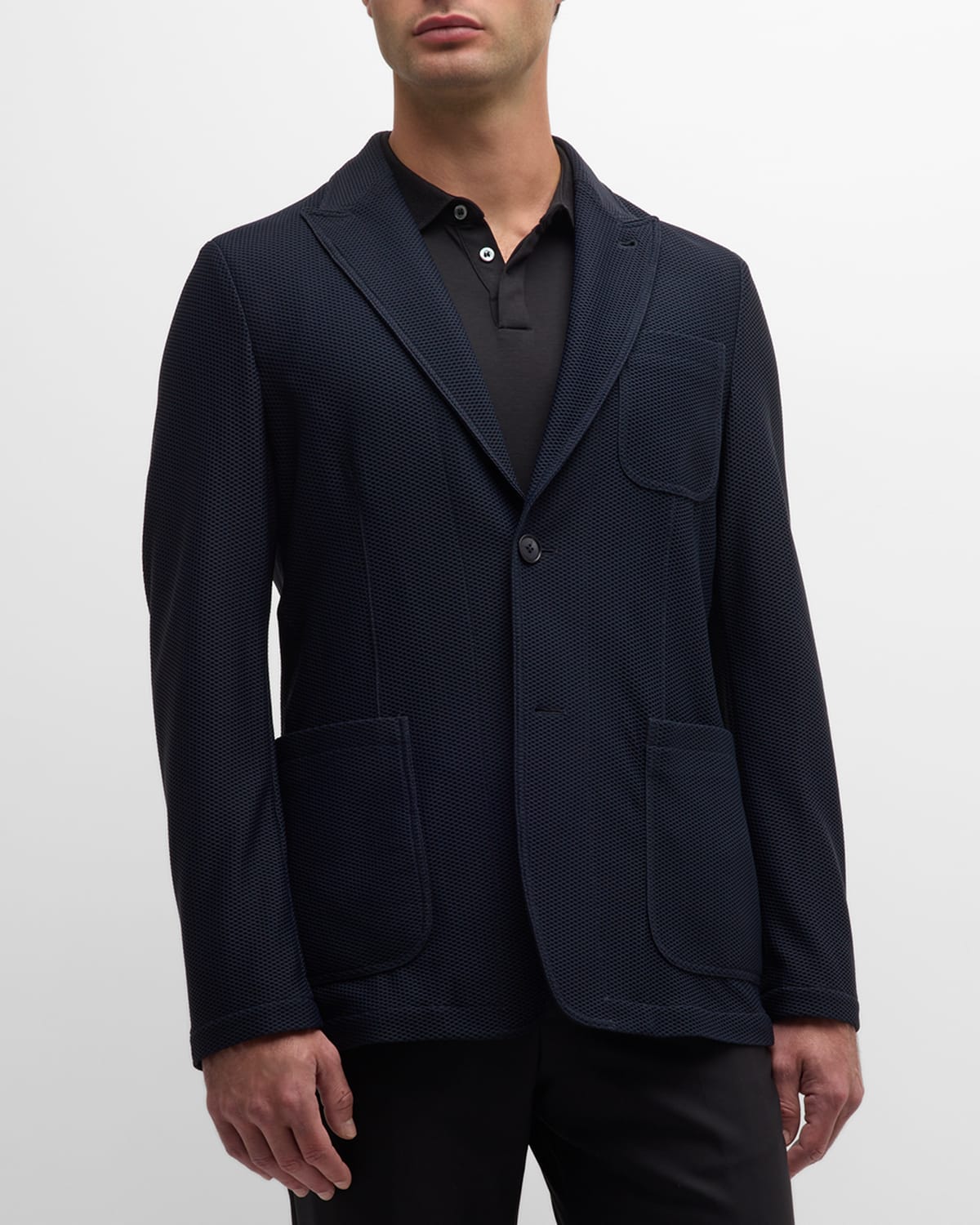 Shop Giorgio Armani Men's Single-breasted Rice Stitch Sport Coat In Solid Blue Navy