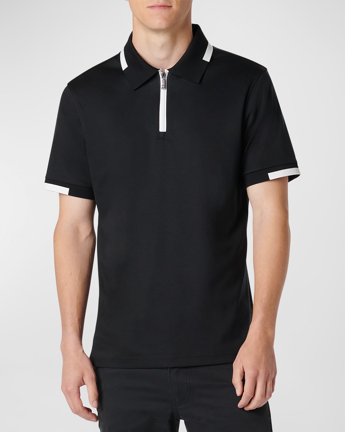Shop Bugatchi Men's Pima Cotton Quarter-zip Polo Shirt In Black