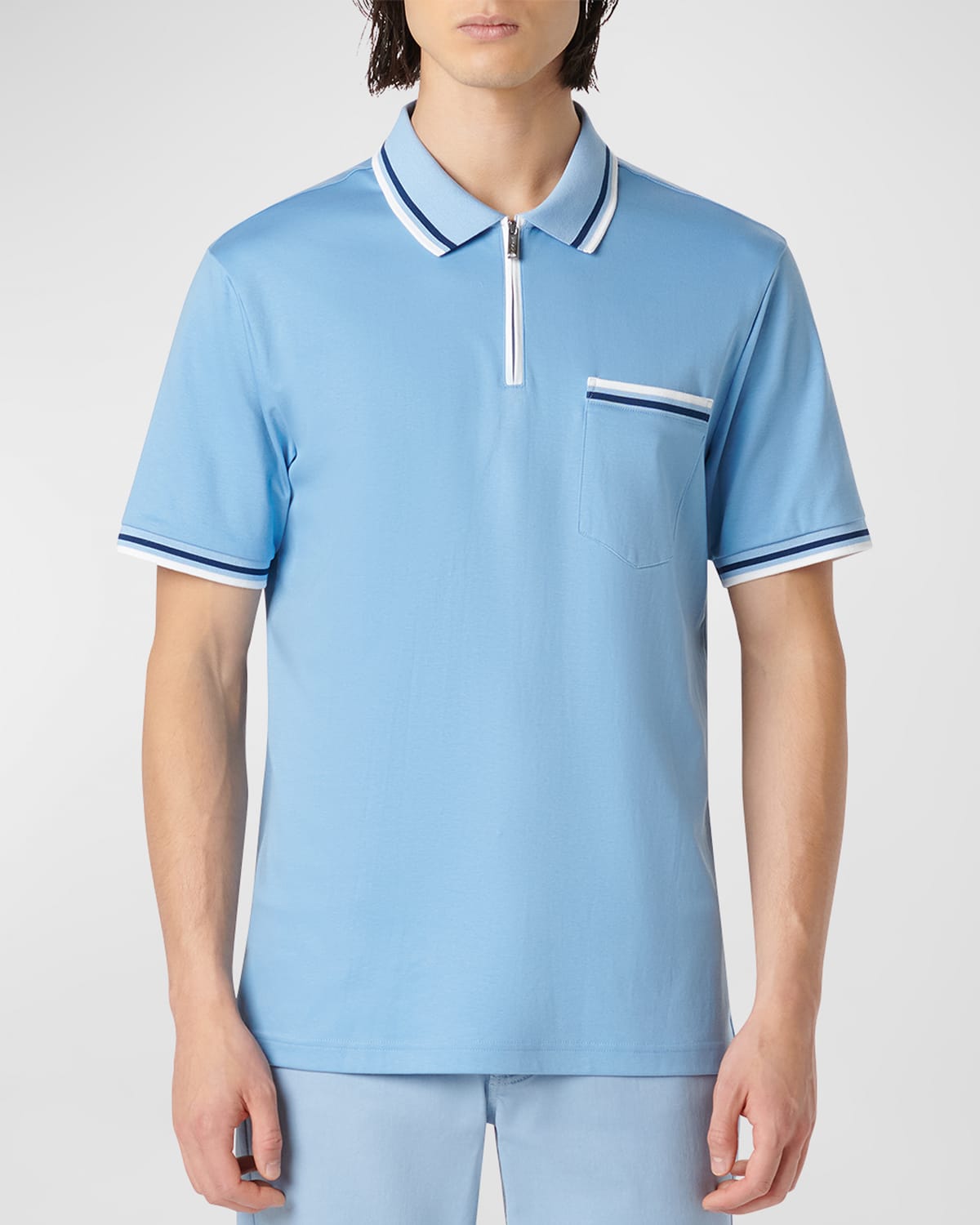 Shop Bugatchi Men's Pima Cotton Quarter-zip Polo Shirt In Air Blue
