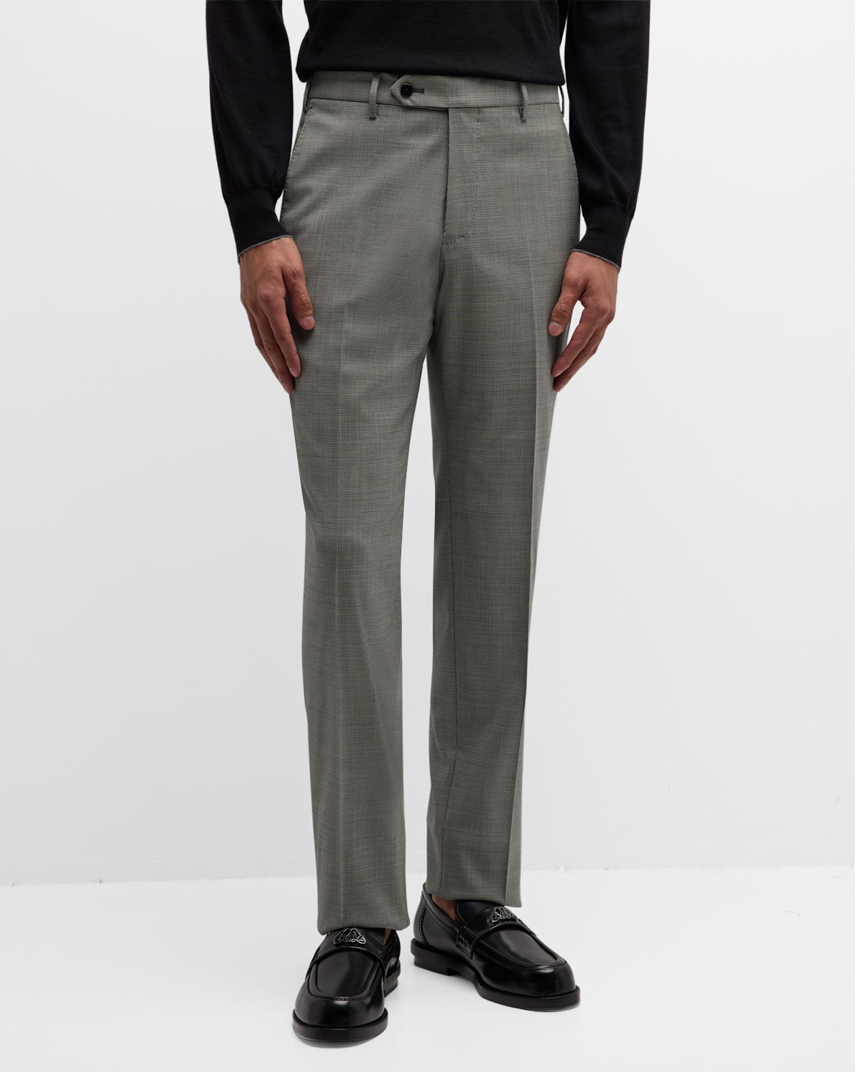 Shop Zanella Men's Devon Wool Serge Houndstooth Trousers In Black 1