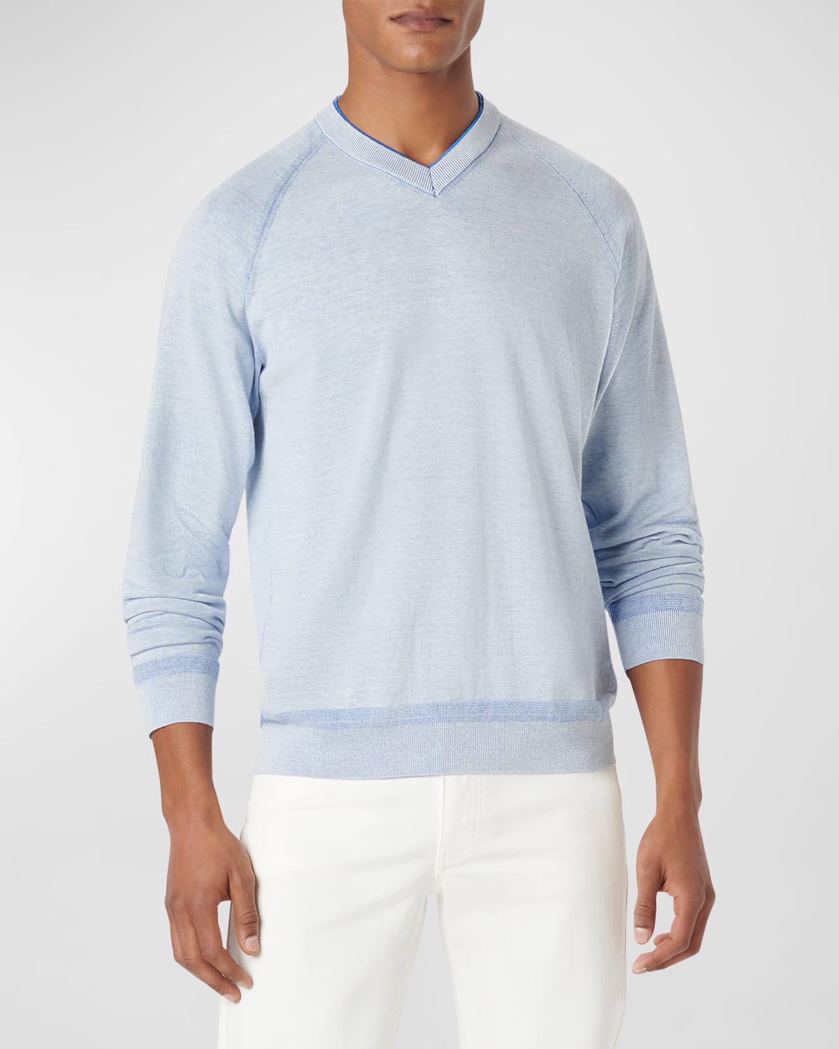 Shop Bugatchi Men's Cotton-silk V-neck Sweater In Classic Blue