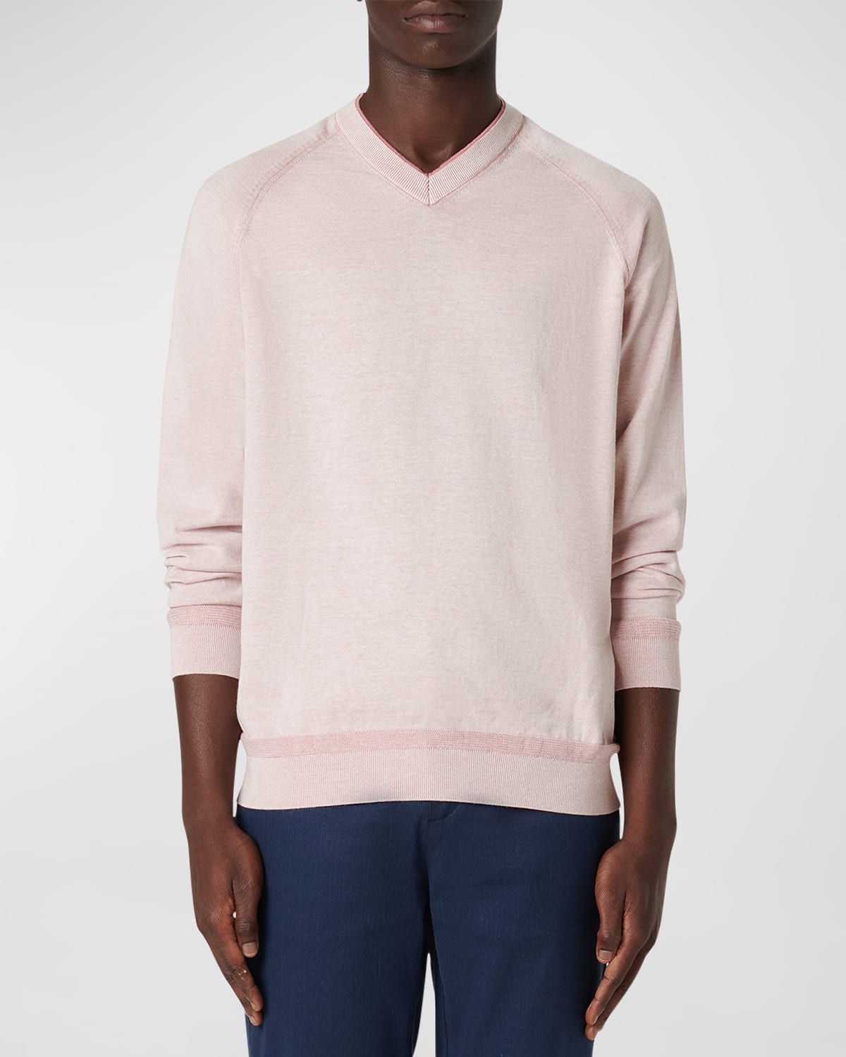 Shop Bugatchi Men's Cotton-silk V-neck Sweater In Dusty Pink