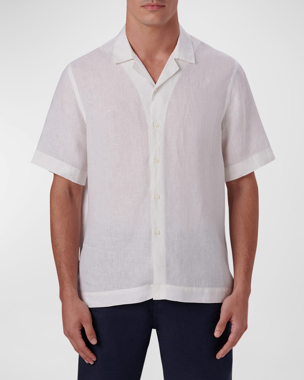Bugatchi Men's Linen Camp Shirt In White