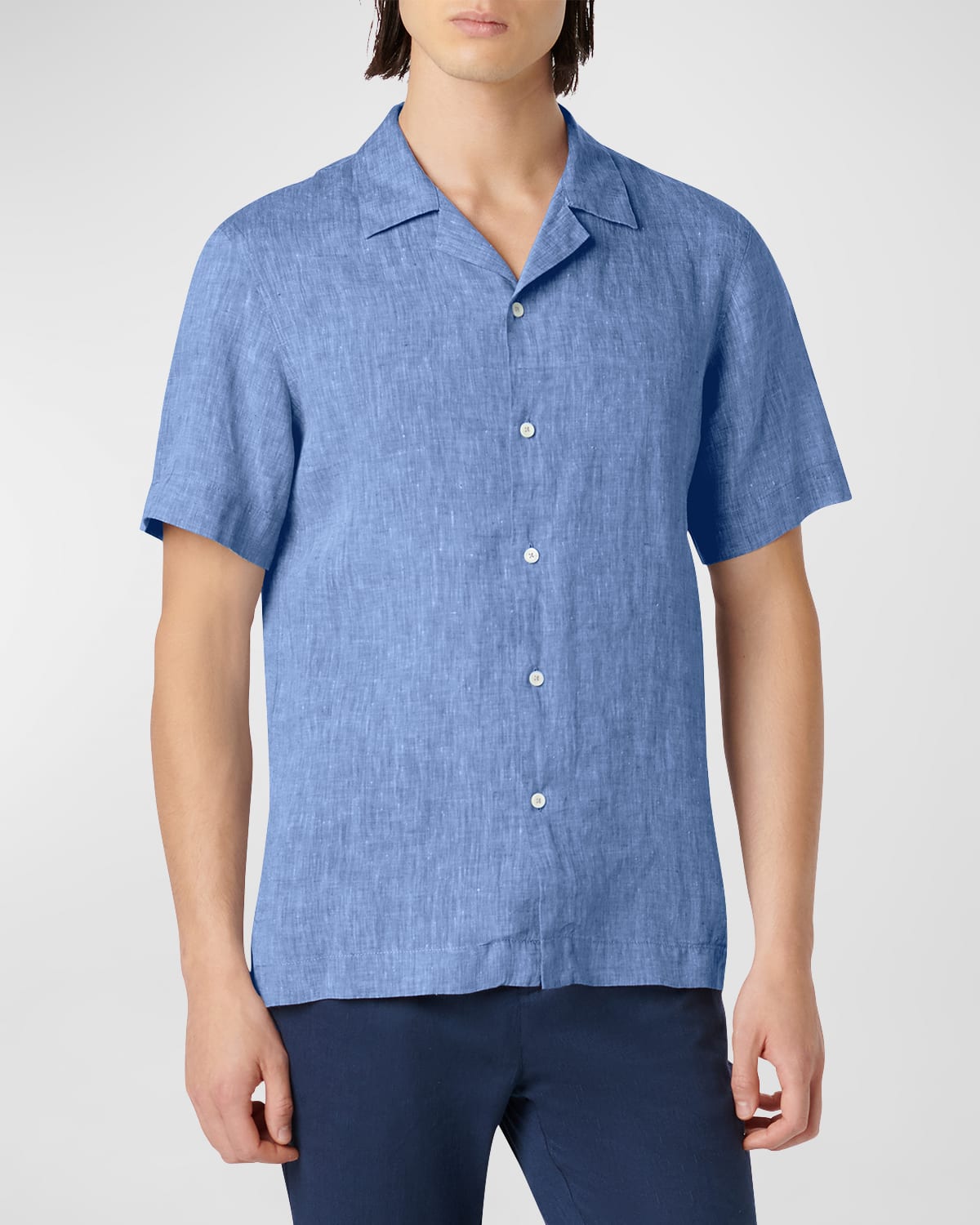 Shop Bugatchi Men's Linen Camp Shirt In Classic Blue