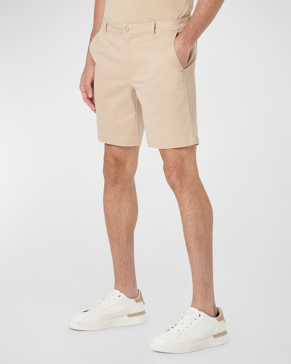 Bugatchi Theo Flat Front Stretch Chino Shorts In Beige