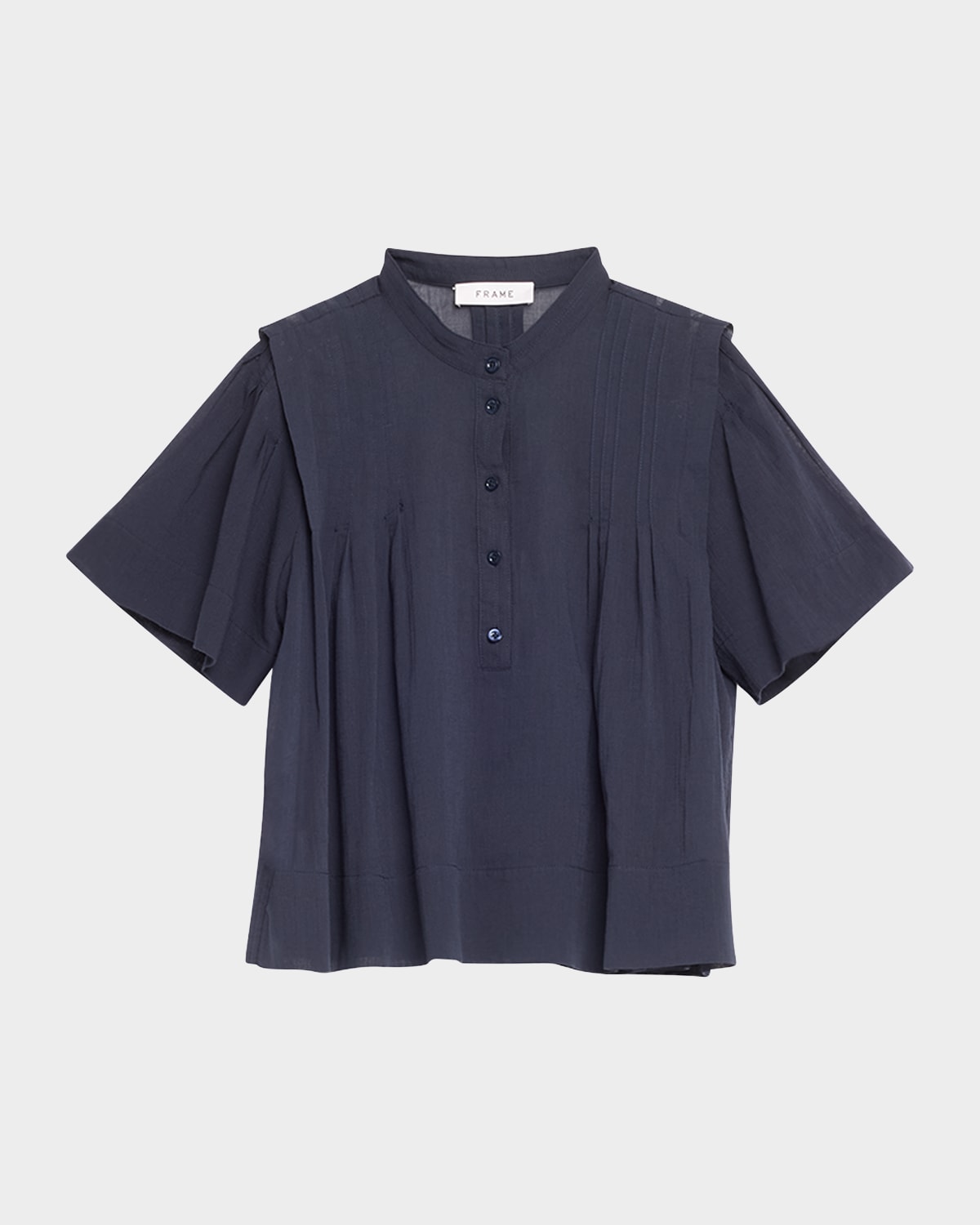 Frame Pleated Button-front Blouse In Navy