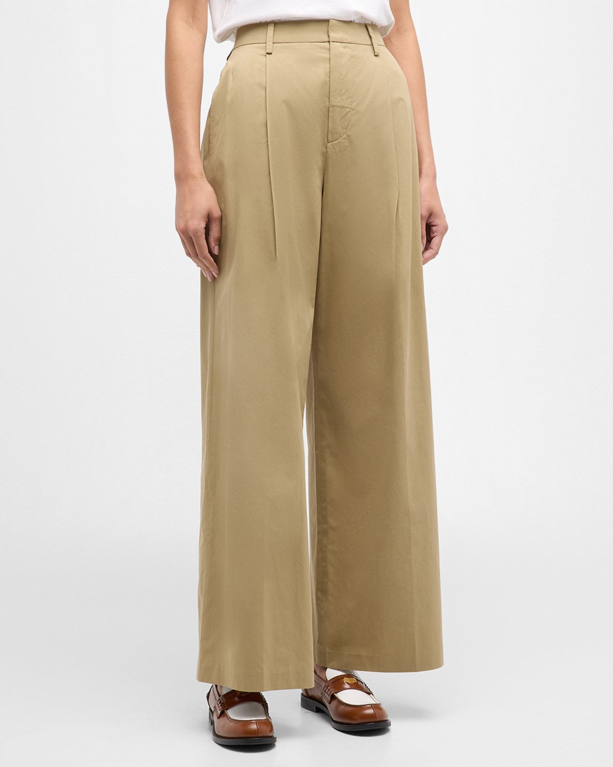 Shop Frame Pleated Wide-leg Pants In Khaki