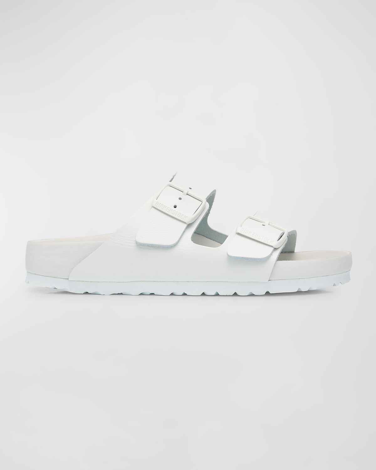 Shop Birkenstock Arizona Exquisite Leather Dual-buckle Slide Sandals In White