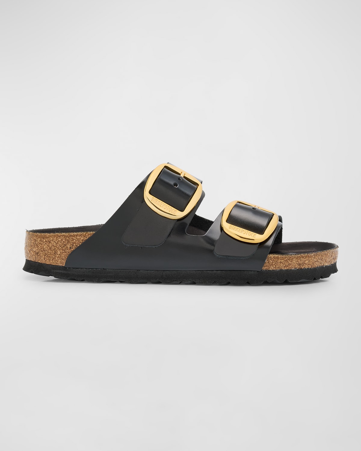 Shop Birkenstock Arizona Leather Dual-buckle Slide Sandals In Black