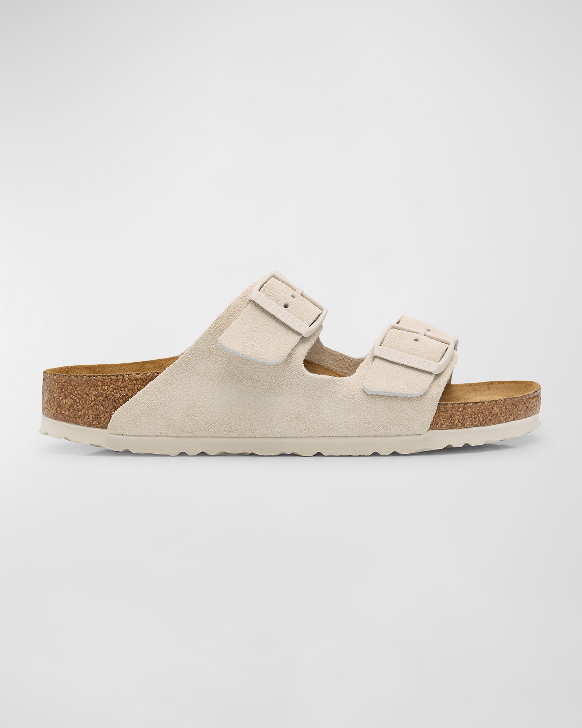 Shop Birkenstock Arizona Suede Dual-buckle Slide Sandals In Antique White