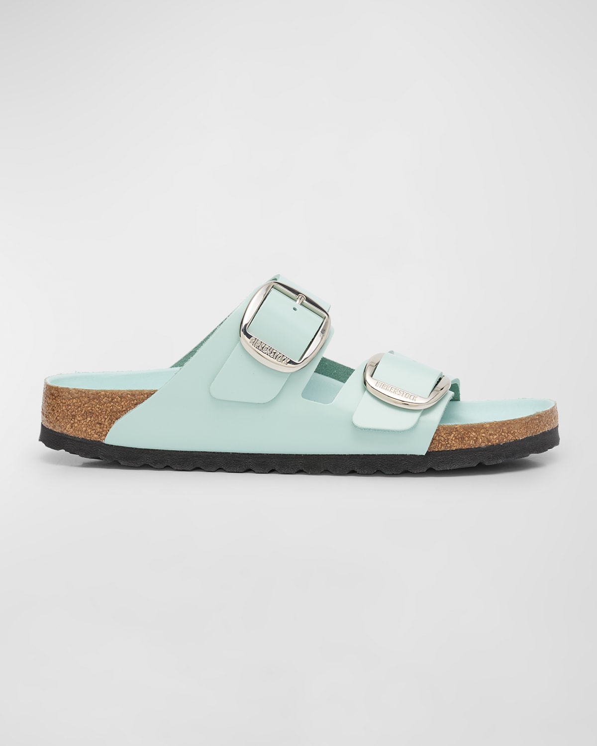 Shop Birkenstock Arizona Leather Dual-buckle Slide Sandals In Surf Green