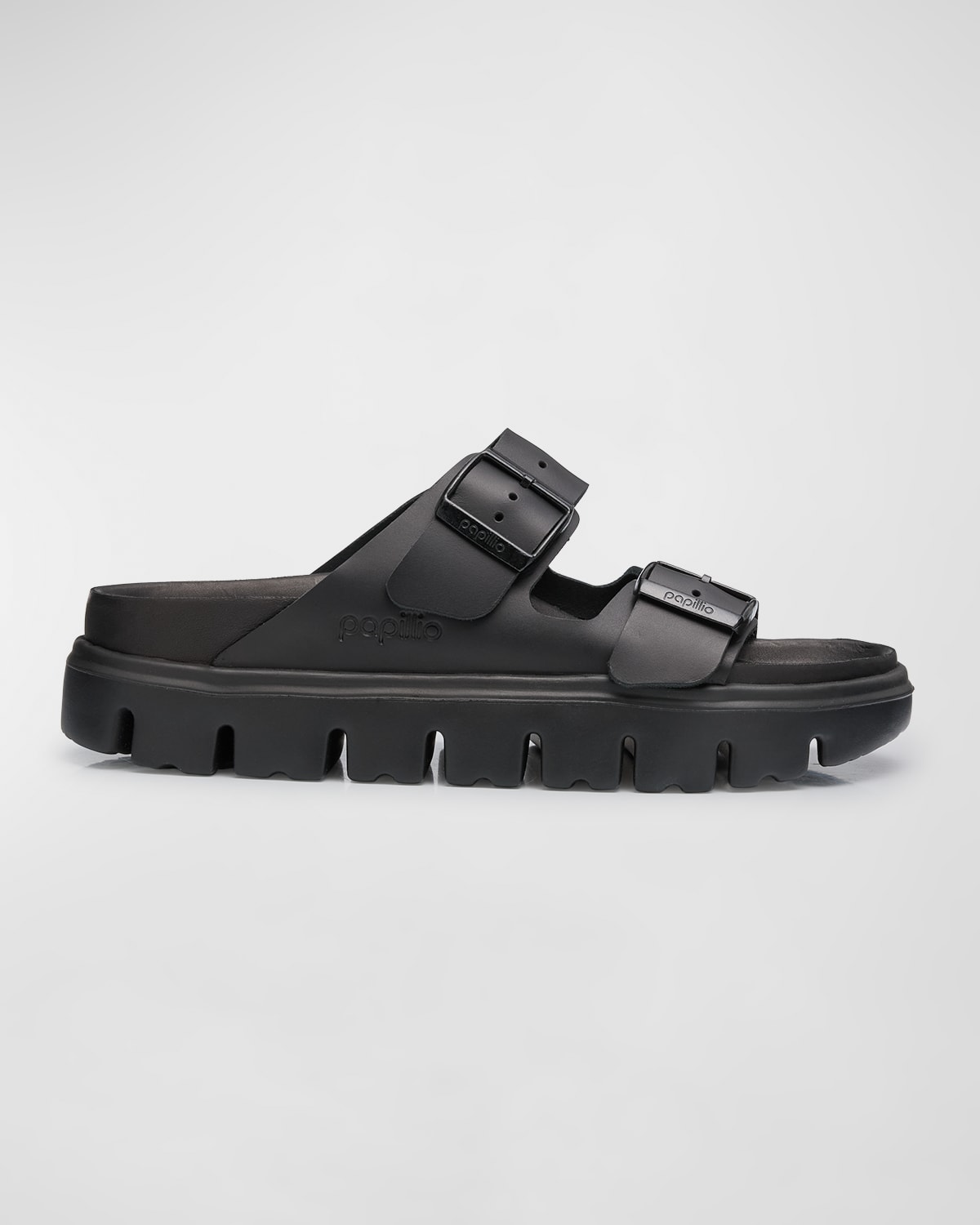 Shop Birkenstock Arizona Exquisite Leather Dual-buckle Platform Sandals In Black