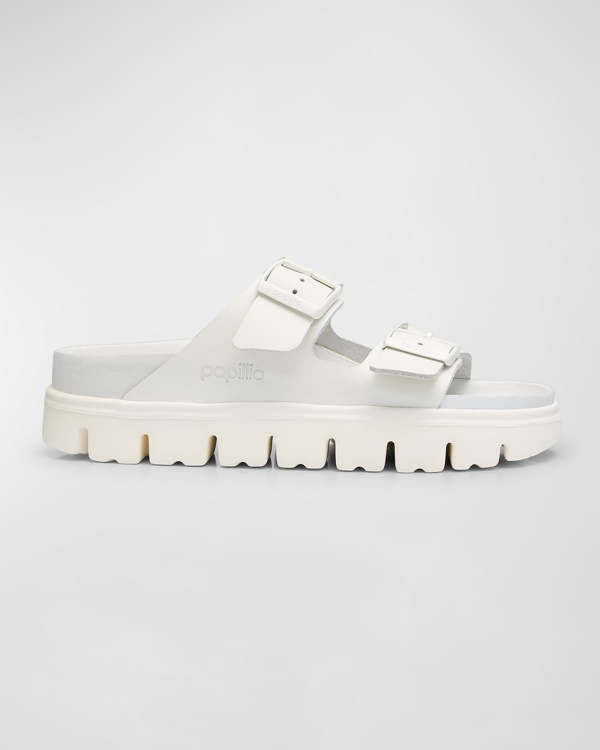 Shop Birkenstock Arizona Exquisite Leather Dual-buckle Platform Sandals In White