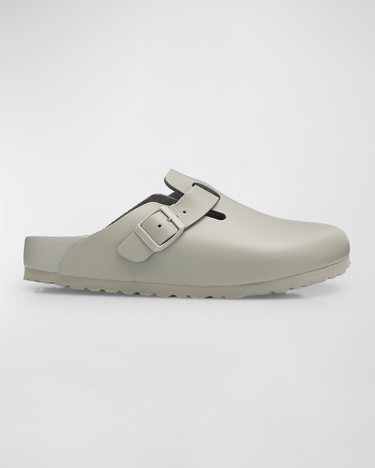 Birkenstock Boston Exquisite Leather Buckle Clogs In Mineral Gray