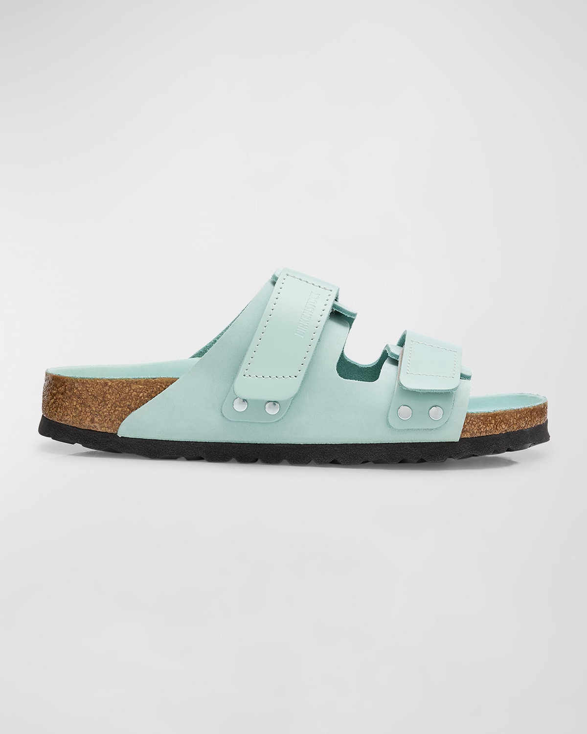 Shop Birkenstock Uji Leather Dual-grip Slide Sandals In Surf Green
