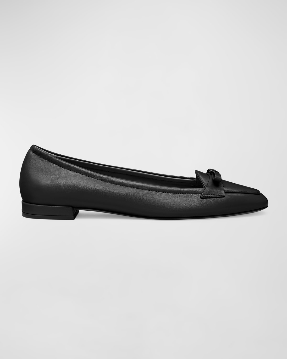 Stuart Weitzman Tully Leather Bow Ballerina Loafers In Black