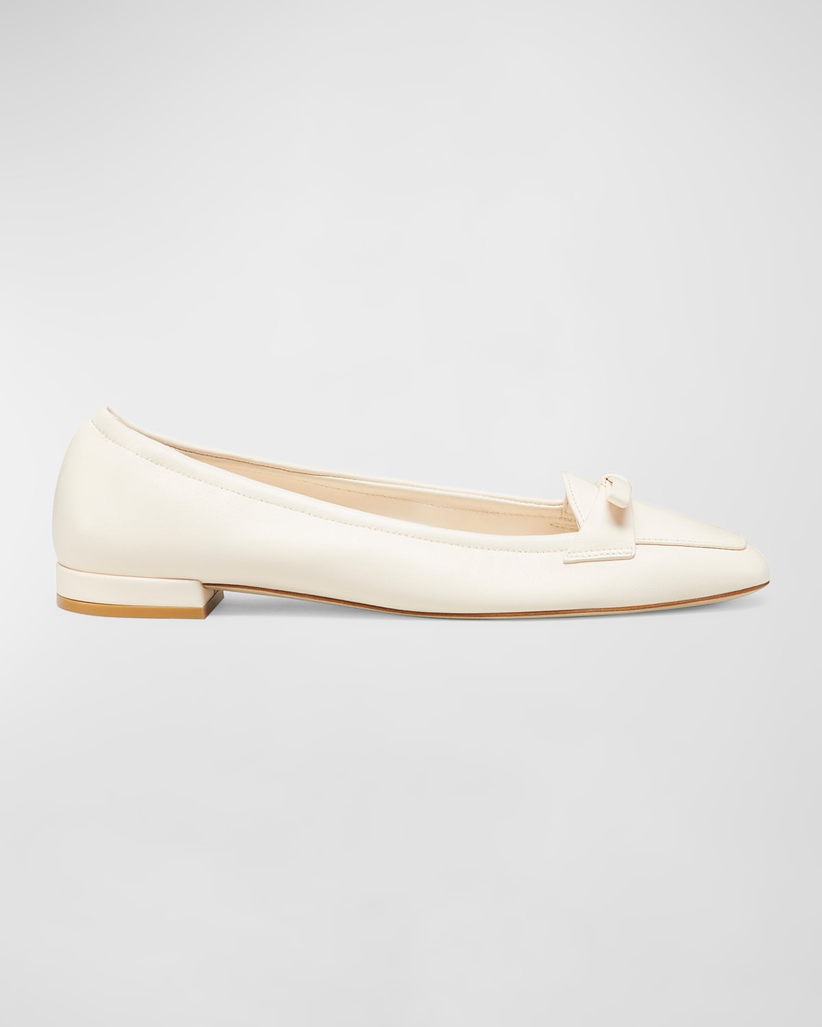 Stuart Weitzman Tully Leather Bow Ballerina Loafers In Neutral